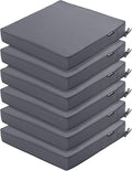 Outdoor Chair Cushions Set of 6, 16 x 17 Inch Waterproof Seat Pads | 3 Year Color Fastness Thick Patio Chair Cushion with Ties for Garden Lawn Sofa Couch, Dark Grey by COMCAVER