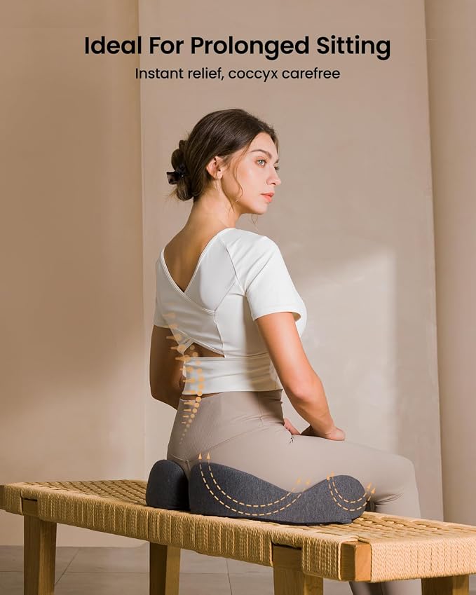 ProtoArc Seat Cushion, Office Chair Cushion for Sciatica, Dark Gray | Coccyx Cushion, Ergonomic Memory Foam Seat Cushion for Car, Home, Pressure Relief Pad for Hip, Tailbone, All Day Comfort - Image 3