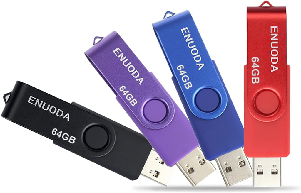 64GB Flash Drive ENUODA 4 Pack Thumb Drives 64GB USB 2.0 Memory Stick Jump Drive Pen Drive for Storage and Backup (Black Purple Blue Red) by ENUODA