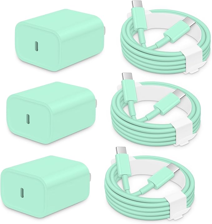 AISNI iPhone 17/16/15 Charger Fast Charging 3 Pack Type C Chargers | 20W USBC Charger Block for iPhone 17 16 15 Pro max iPad Pro with Long 6 FT iPhone USB C Cable-Green by AISNI