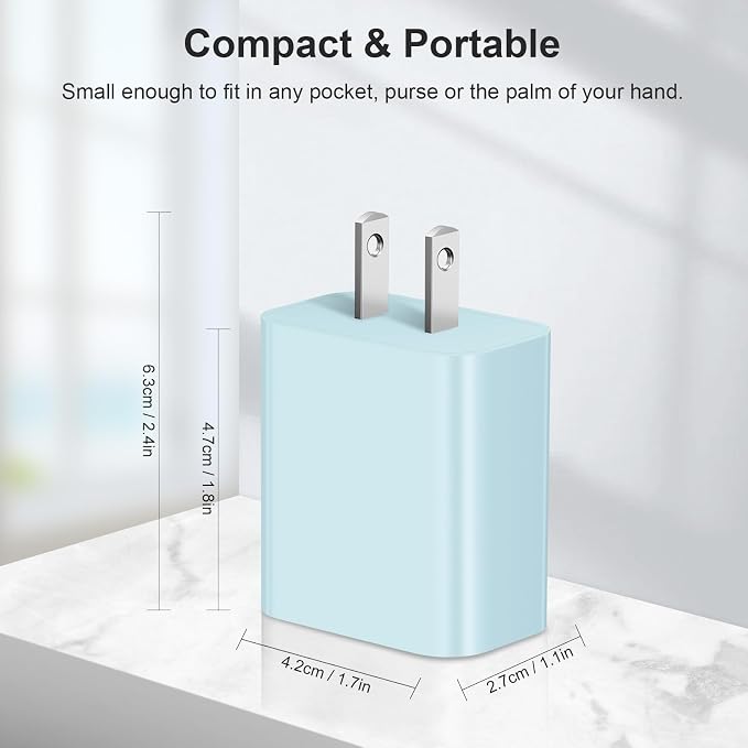 [4 Pack] USB C Charger Block Charging Block Type C Charger | 20W Wall Chargers for iPhone Air/17/17 Plus/17 Pro/17 Pro Max/16/16 Plus/16 Pro/16 Pro Max/15/15 Pro/15 Max/14/Samsung(Blue) - Image 6