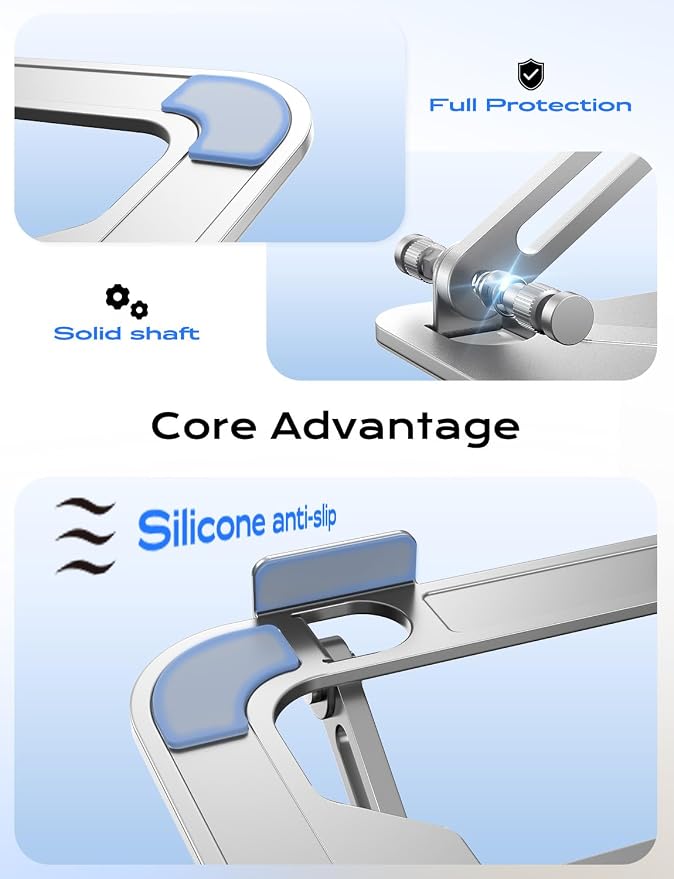 JCZT Adjustable Laptop Stand for Desk, Metal Foldable Laptop Riser, White | Ergonomic Portable Laptop Stand, Ventilated Cooling Computer Notebook Holder for MacBook Air Pro, All 10-16'' Laptops - Image 7