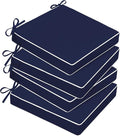 Basic Beyond Outdoor Chair Cushions for Patio Furniture, Waterproof Outdoor Seat Cushions Set of 4 19 x 19, Patio Chair Cushions Set of 4 with Ties and Handle, Navy Blue/White by BasicBeyond