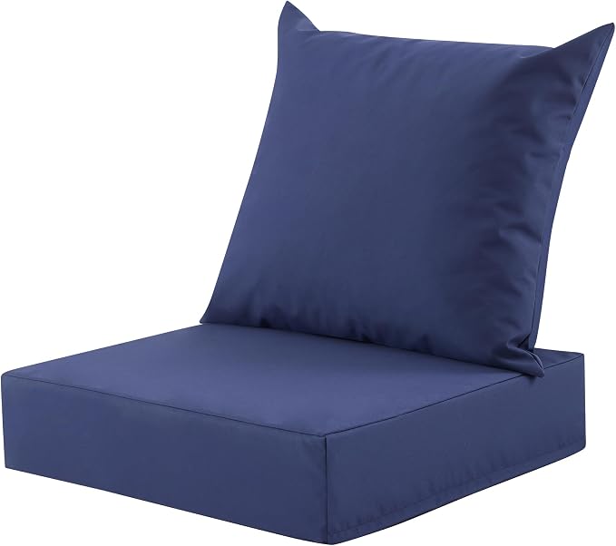 Outdoor Deep Seat Cushion Set, 24x24 Inch Water-Resistant & Fade-Resistant Outdoor Chair Cushions, Patio Furniture Cushions with Removable Cover for Patio Chair, Sofa,Navy Blue (Set of 1) by MuaMelop