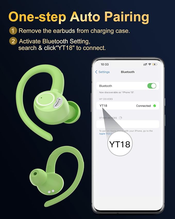 Wireless Earbuds, Bluetooth 5.4 Headphones Sport Over Ear Buds with ENC Mic | Noise Cancelling Mic,48H, Wireless Earphone With Earhooks, Stereo Deep Bass, IP7 Waterproof ear bud for Workout Running,Green - Image 7