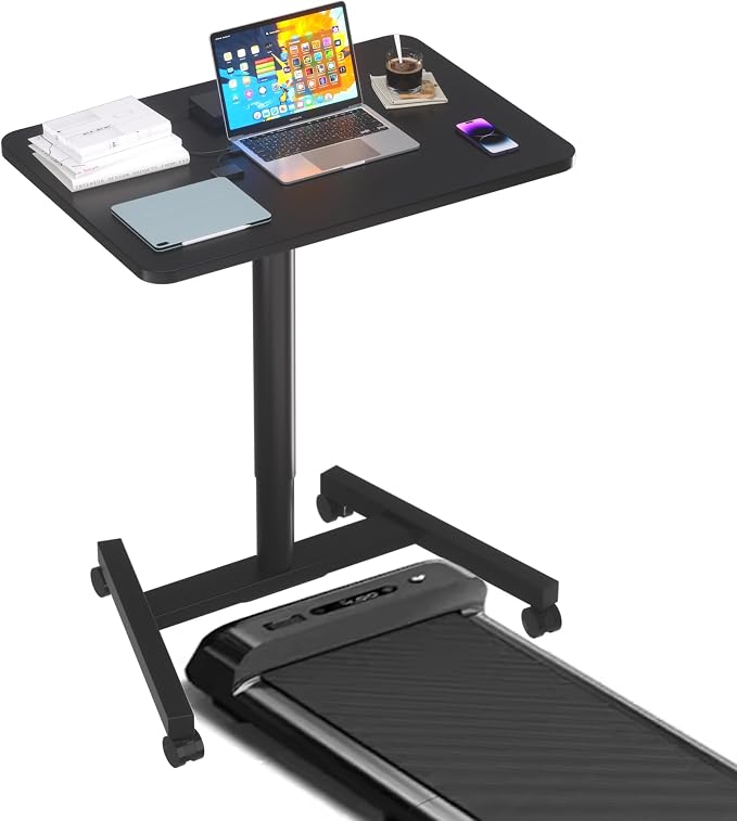 28-Inch Mobile Standing Desk, Adjustable Computer Desk, Portable Standing Desk with Lockable Wheels, Rolling Table for Home Office Classroom Hospital (Jet - Black) by MPETAPT