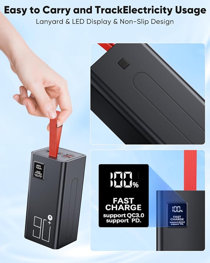 90000mAh High Capacity Power Bank, 30W Fast Charging Portable Charger PD&QC 3.0, 5 Output 2 Input Large Powerbank with LED Display USB C Battery Pack Charger Portable for Outdoor Camping Travel - Image 8