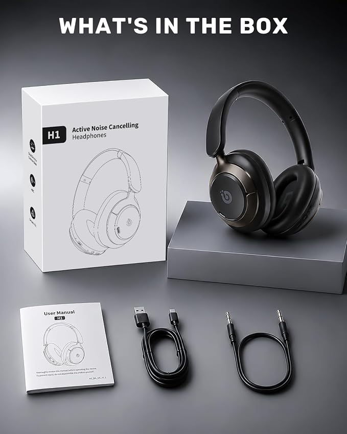 Boean Active Noise Cancelling Headphones, Bluetooth 6.0 Wireless Over Ear Headphones with 120H Playtime, 360° Spatial Audio & 5 ENC Mics, Soft Memory Foam, Transparency Mode for Office Travel Gaming - Image 9