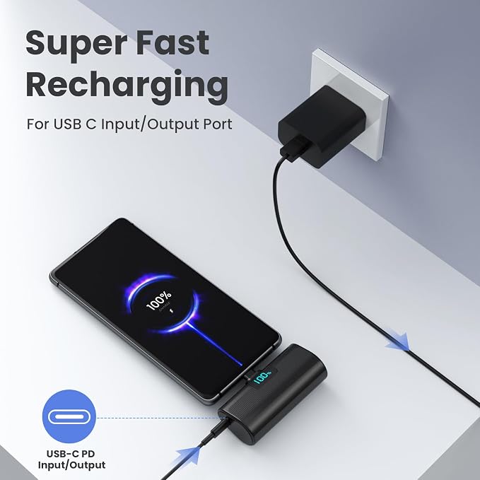[2-Pack]Portable Charger for iPhone 16/15 Series,5200mAh PD USB C Power Bank Built-in USB-C Connector,Battery Pack Compatible with iPhone 16/16 Plus/16 Pro/16 Pro Max/15 Series,Android (Black+Pink) - Image 3