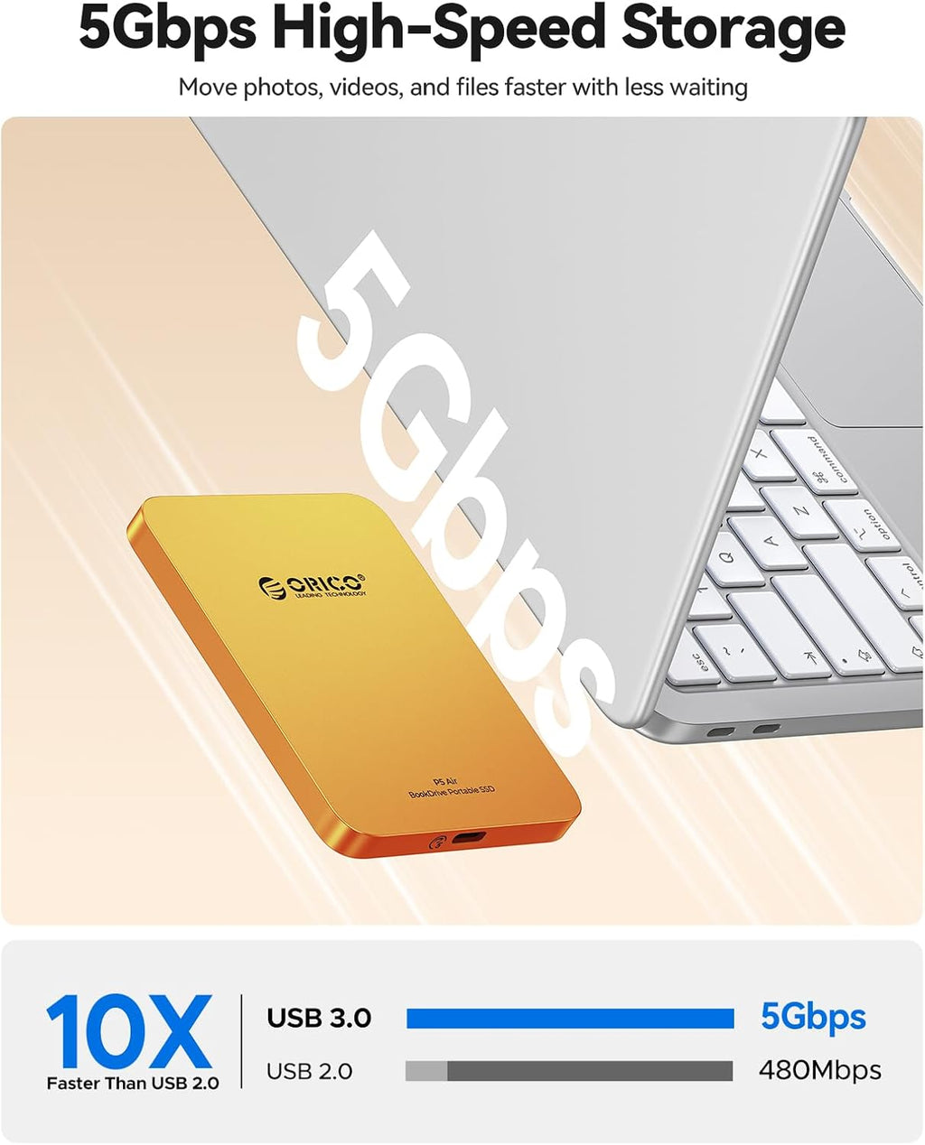 ORICO BookDrive 1TB Magnetic External SSD with SD Card Reader P5Air Orange - Image 6