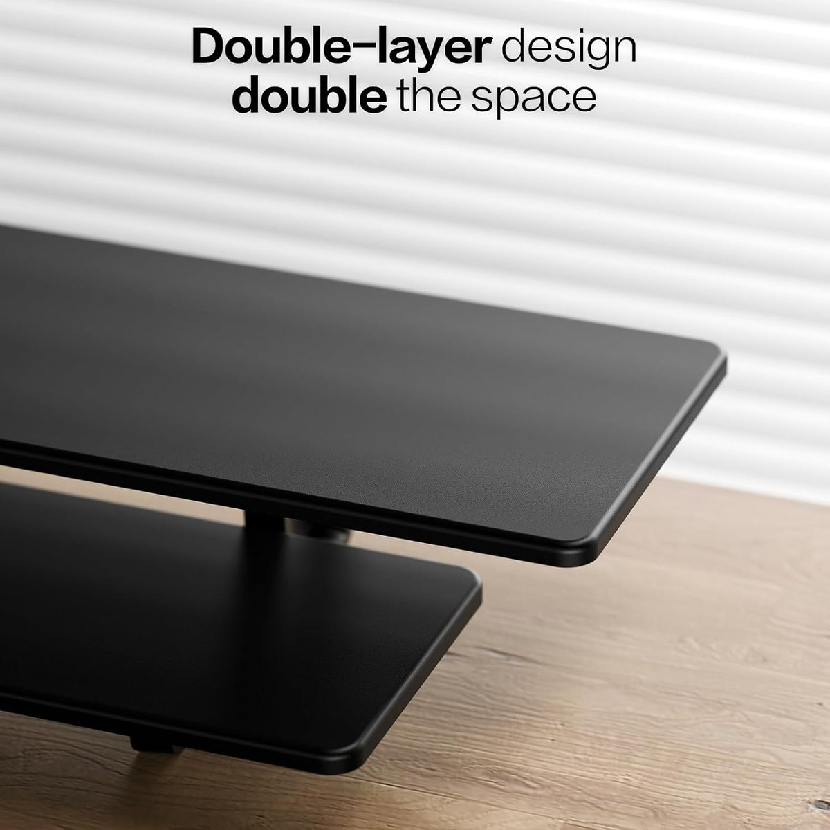Dual Monitor Stand Riser, 2-Tier Wooden Desk Shelf with Storage, Black - Image 7