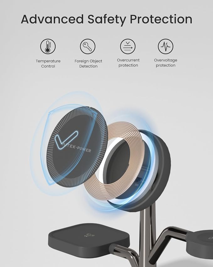 Wireless Charger, 3 in 1 Magnetic Charging Station for Apple Device | Fast Charging Tree-Shaped Stand with 20W Adapter, Qi-Certified Charger for iPhone 12-17 Series, Apple Watch, AirPods - Image 5
