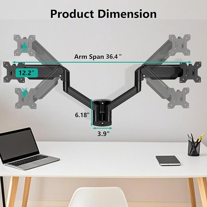 WALI Dual Monitor Wall Mount for 17-32 inch Screens, up to 22 lbs per Arm | Wall Mount Monitor Arms for 2 Monitors, Full Motion with Height Adjustment, Tilt, Swivel, Rotation, VESA 75/100mm (GSWM002) - Image 7