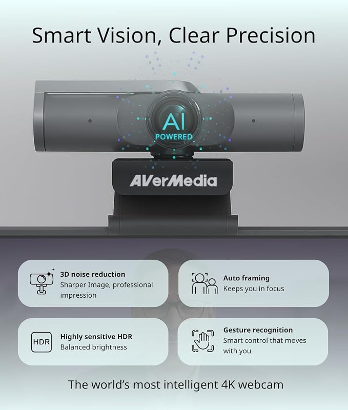 AVerMedia PW515 4K Ultra HD Business Webcam with Microphone for PC/Desktop/Laptop/Mac, with AI Auto Framing for Streaming, Meeting, Video Calls, Sony Sensor, Works with Teams, Zoom, Google Meet, OBS - Image 4