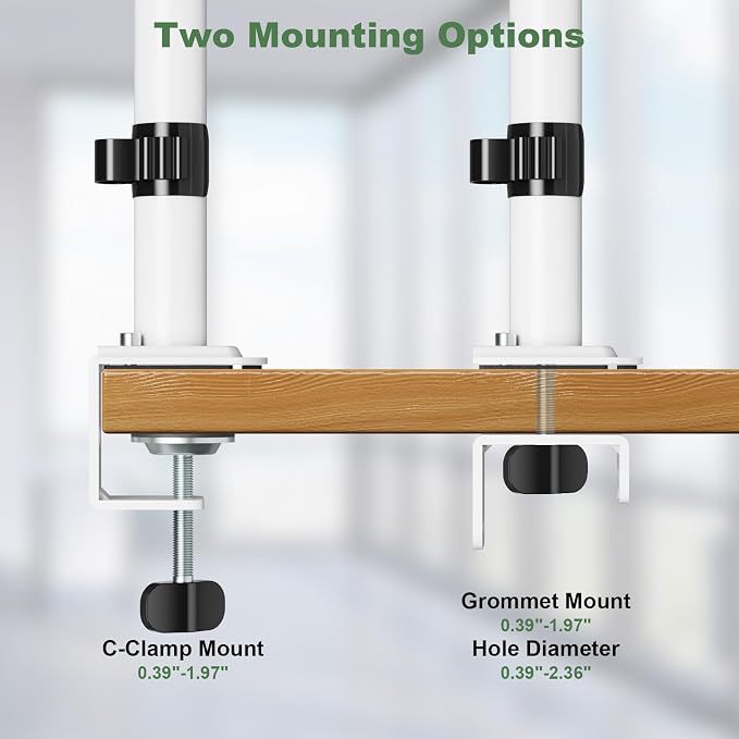 UPGRAVITY White Laptop Desk Mount with Vented Tray for Notebook up to 17 inch, Fully Adjustable Single Laptop Arm Stand Holds up to 17.6 lbs, Clamp on/Grommet Mounting | Fully Adjustable Single Laptop Arm Stand Holds up to 17.6 lbs, Clamp on/Grommet Mo... - Image 9