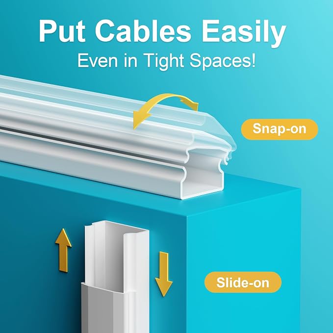 Yecaye 42in Cord Covers for Wall Mounted TV, W0.98in H0.51in, White | Medium Cord Hider for 3 Cords, Cable Management Kit, Wire Hiders Concealer on Wall - Image 8