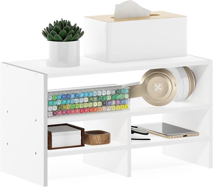Furinno Hermite Desk Top Organizing Shelf Bookcase, White | Desktop Office Organization Racks with Open Shelves, Desk Top Display Book Shelf, for Paper, Office Supplies, Magazine by Furinno-FitsYourSpaceFitsYourBudget