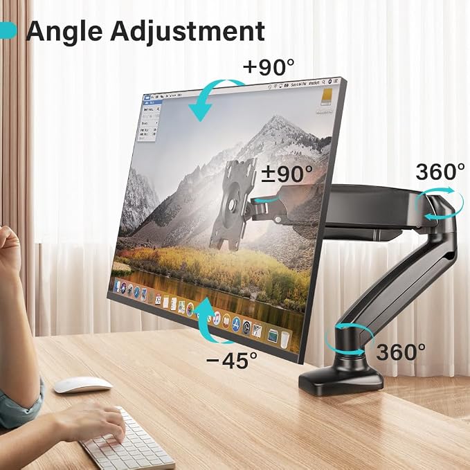 BFTOU Black Single Monitor Arm Adjustable Stand Monitor Mount up to 32 inches and 17.6 lbs, Computer Desk Mount with Clamp and Grommet Base - Image 2
