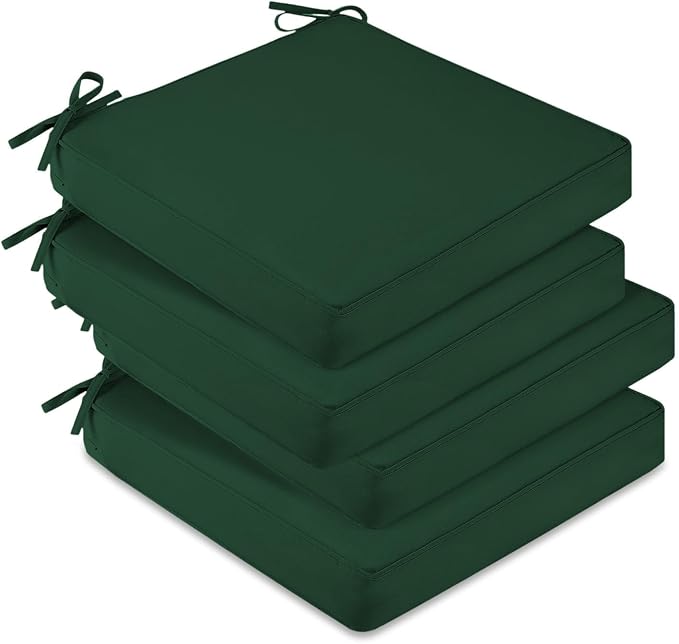 downluxe Waterproof Outdoor Chair Cushions Set of 4, 19" x 19" x 3" Patio Chair Cushion with Non-Slip Ties & Handle, Square Outdoor Cushion for Patio Furniture with Removable Cover, Forest Green by Downluxe