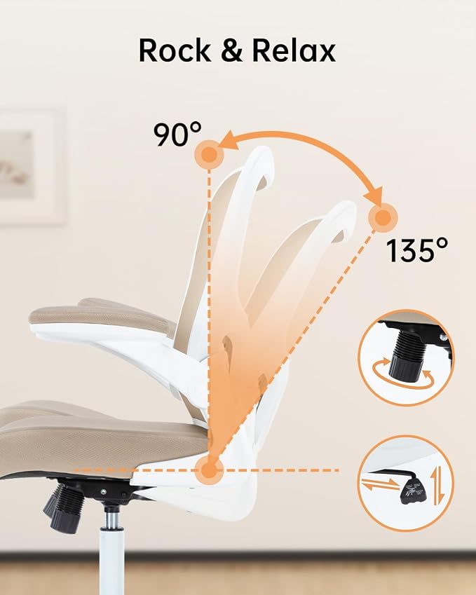 Ergonomic Office Chair,PU Leather Swivel Desk Chair with Lumbar Support,Adjustable Height Executive Task Chair with Flip-Up Armrests,Comfy Coumputer Chair for Home Office(Khaki) - Image 7