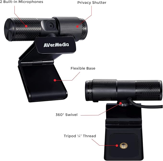 AVerMedia Live Streamer Cam 313 - Full HD 1080P Webcam with Privacy Shutter, Dual Microphone, 360 Degree Swivel for Video Conference - NDAA Compliant (PW313) - Image 3