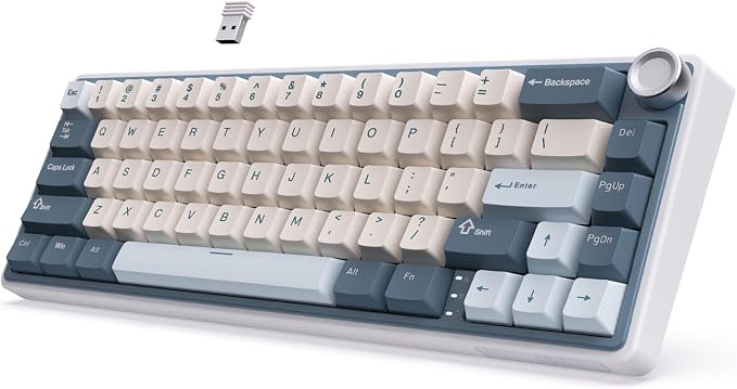 RK ROYAL KLUDGE R65 Wireless Mechanical Keyboard, 60% Keyboard with Knob | 60% RGB Gaming Keyboard with QMK/VIA, 3-Mode 2.4G/BT/Wired, Hot Swappable PCB, PBT Keycaps, 66 Keys, Cream Switch, Blue by RKROYALKLUDGE