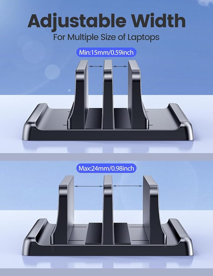 Vaydeer Vertical Laptop Stand for Desk,Dual Slots Plastic Laptop Holder with Space Saving 4-in-1 Design,Adjustable Laptop Organizer Storage Supports for MacBook,Mac,HP,Dell,Microsoft Surface,Lenovo - Image 8