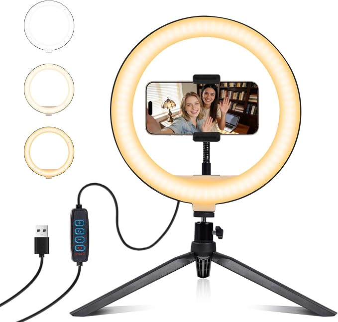 Selfie Ring Light 12" with Tripod Stand and Phone Holder, LED Ring Light for Desk with 3 Light Modes & 11 Brightness Level for Selfie, YouTube, Makeup, Live Streaming, TIKTOK by Unknown