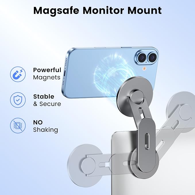 Magnetic Phone Holder for Laptop, MagSafe Laptop Phone Mount for iPhone 17/16/15/14/13/12 & All Phones, 180°Adjustable Magnetic Phone Holder for Tesla Monitor (Gray) - Image 3