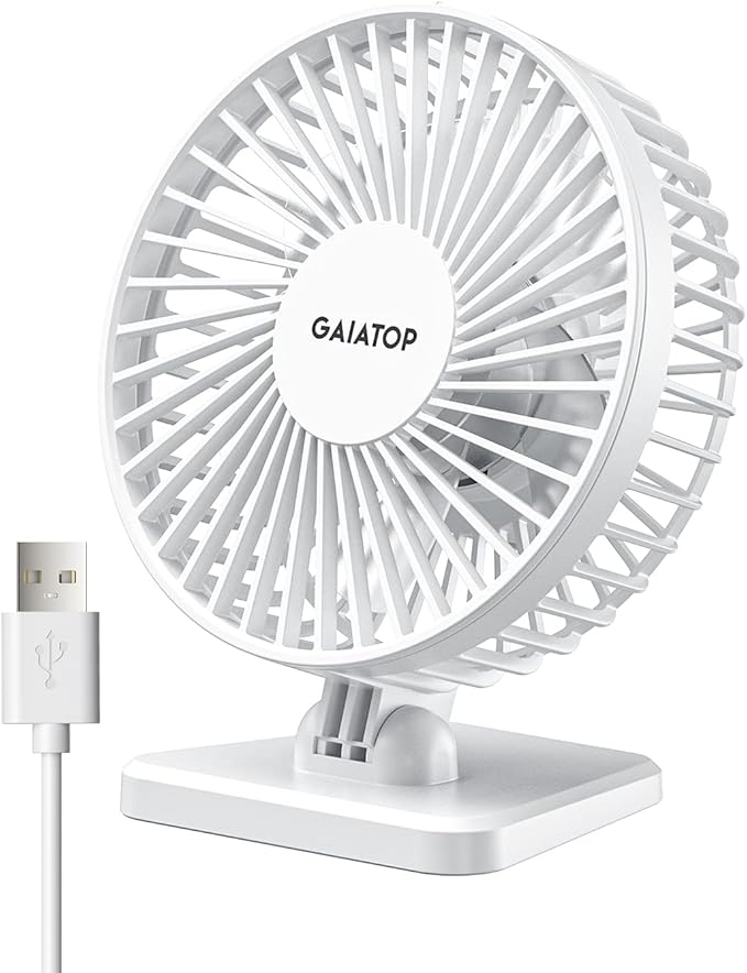 Gaiatop USB Desk Fan, Personal Portable Quiet Small Table Desktop fan | Powerful Mini 3 Speeds, Adjustable Head, for Cooling Home Office Car Summer Travel Gifts White by GAIATOP