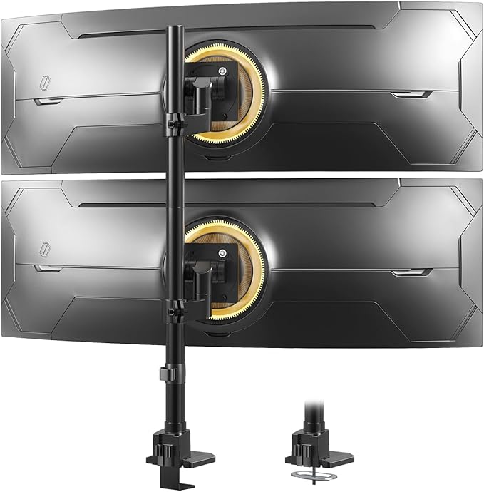 Dual Ultrawide Monitor Mount for 24-57'' Screens, Max Load 59.4 lbs per Arm | Vertically Stacked, Heavy Duty, Aluminum, Fully Adjustable, Topside Clamp/Grommet Mounting, VESA 75/100 mm, Black by PUTILSENMOUNT