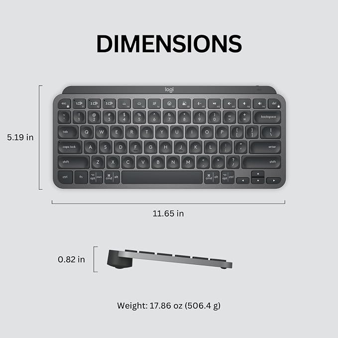 Logitech MX Keys Mini Minimalist Wireless Illuminated Keyboard - Graphite | Minimalist, compact, Bluetooth, USB-C, metal build, compatible with Apple macOS, iOS, Windows, Linux, Android - Image 4