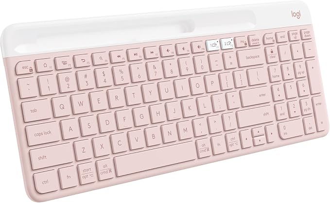 Logitech K585 Slim Wireless Keyboard with Built-in Phone Cradle - Rose | Bluetooth with included USB receiver, connects 2 devices, cradle can hold smartphone or tablet up to 10 in. in landscape mode by Unknown