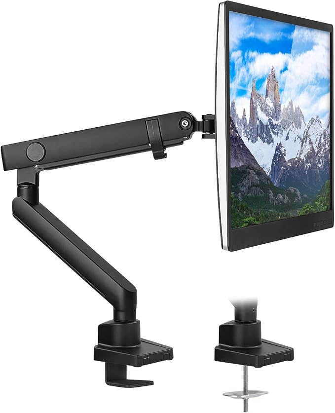 Mount-It! Single Monitor Desk Mount, Top-Mount Arm, 17-32" Screens | Full Motion Tilt Swivel Rotate, Holds up to 17.6 lbs, VESA 75x75/100x100, C-Clamp & Grommet Base, Height Adjustable by Mount-It