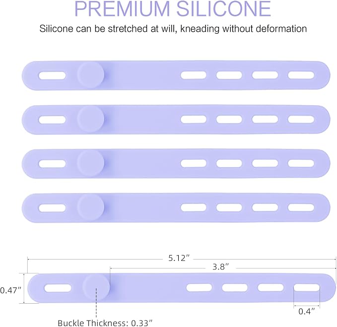Donruby 24Pcs Silicone Cable Ties, Reusable Cord Organizer Straps, Purple | Adjustable, Multipurpose, 5.12" High-Elasticity Cord Wraps for Bundling Electronics, Home Office Travel Essentials - Image 2