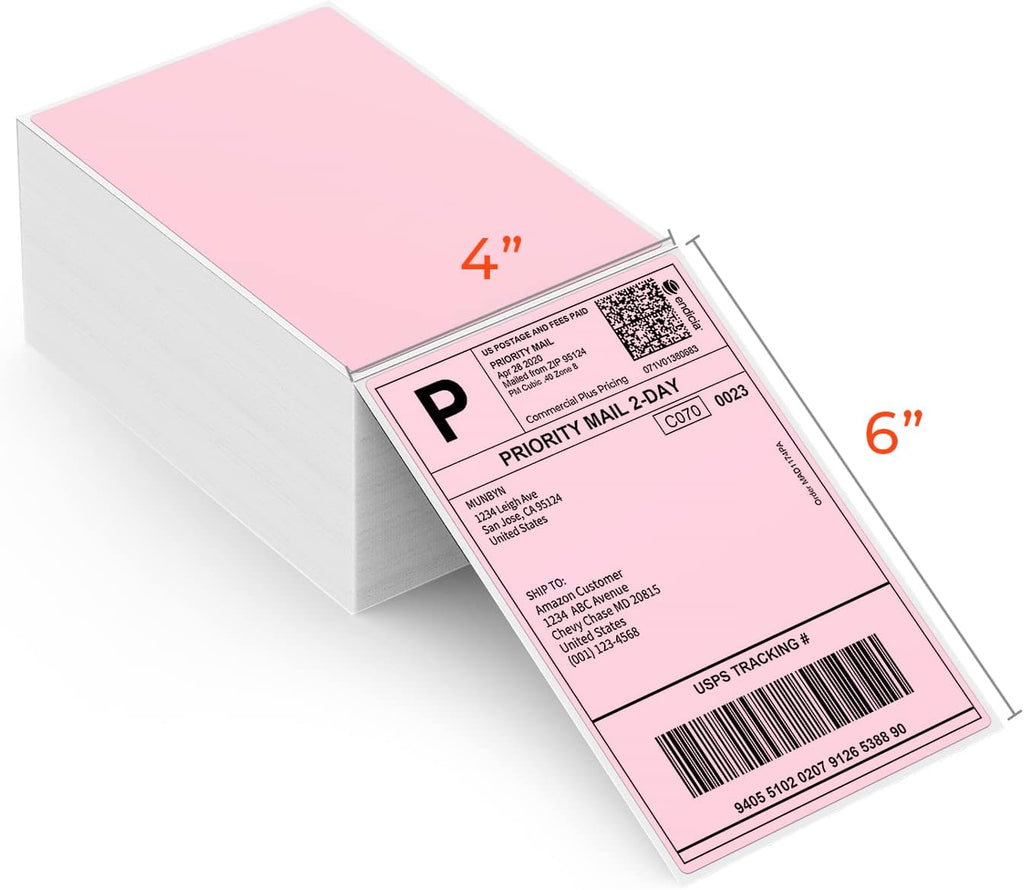 MUNBYN 4x6 Inch Pink Thermal Printer Labels for Packages, 500 Sheets/Stack by MUNBYN