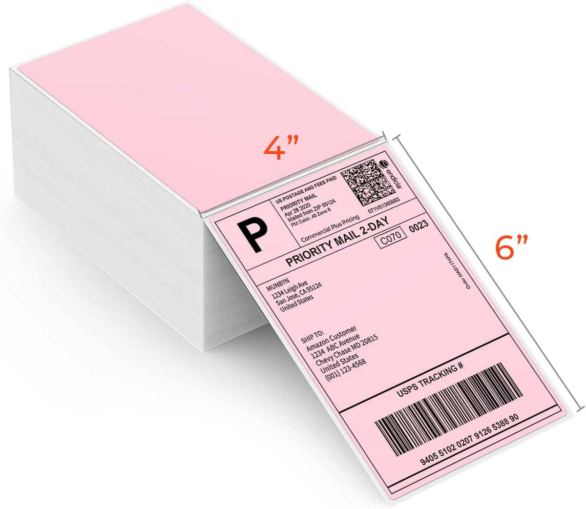 MUNBYN 4x6 Inch Pink Thermal Printer Labels for Packages, 500 Sheets/Stack by MUNBYN