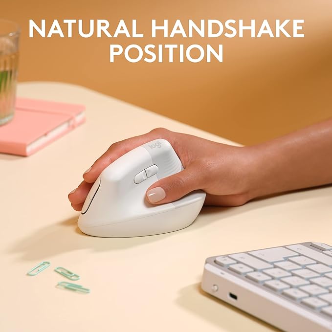 Logitech Lift for Mac Vertical Ergonomic Wireless Mouse - Off White | Bluetooth connectivity only, no USB receiver, quiet clicks, 4 customizable buttons, mac OS iPad OS compatible - Image 3
