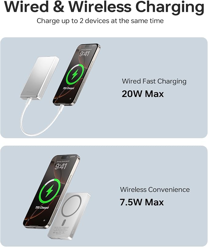 ULiXWH 10,000mAh for MagSafe Power Bank Ultra-Slim Fast Charging for Travel | Magnetic Wireless Charger with USB-C Cable, Metal-Alloy Portable Battery for iPhone 17 Pro Max/17 Pro/Air/16/15/14/13, Silver - Image 4