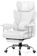 GTPLAYER Gaming Chair,Office Chair with Pocket Spring Lumbar Support, Ergonomic Comfortable Wide Office Desk Computer Chair with Outward Fixed Soft Armrests and Footrest,(PU Leather, White) by GTPLAYER