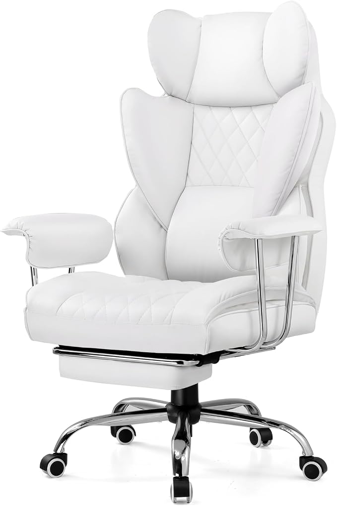 GTPLAYER Gaming Chair,Office Chair with Pocket Spring Lumbar Support, Ergonomic Comfortable Wide Office Desk Computer Chair with Outward Fixed Soft Armrests and Footrest,(PU Leather, White) by GTPLAYER
