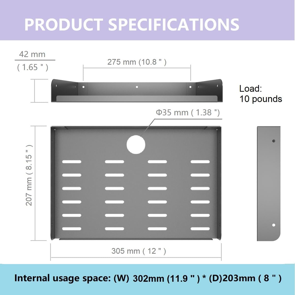 Metal Floating Wall Mounted Shelf Bracket for AV, TV Accessories, WiFi Router, TV Box, Cable Boxes, DVD Player, Games Consoles or Other Small Projectors (12 inches Width) (Pack of 2) - Image 2