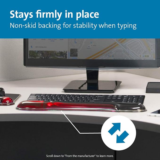 Kensington Duo Gel Keyboard Wrist Rest - Red (K62398AM) | Ergonomic gel cushioning, non-skid backing, supports wrists during extended typing - Image 7
