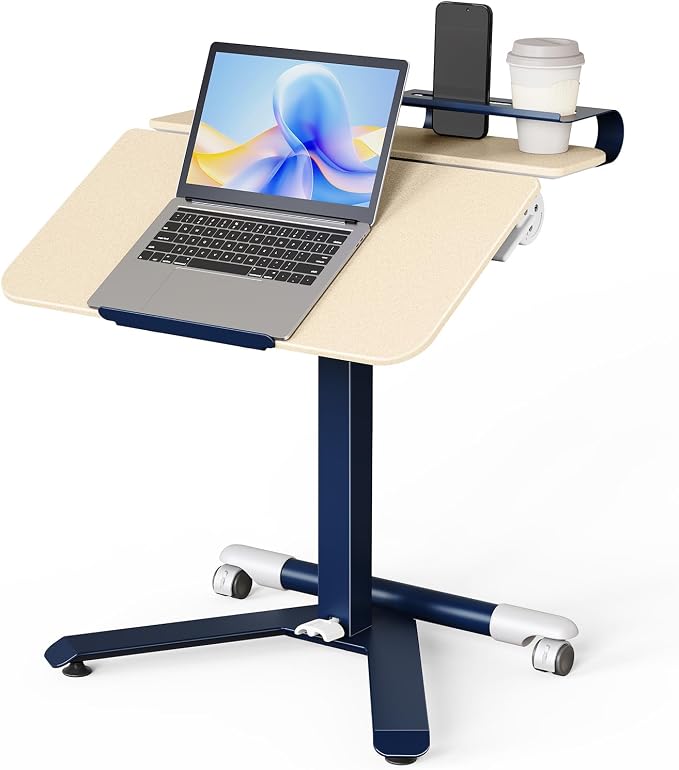 ROMOON Portable Standing Desk with Wheels, Height Adjustable Mobile Desk | Rolling Laptop Cart with Tilt Top, Storage, 24" Sit-Stand Computer Table for Home Office, Bedroom, Small Spaces, Oat Yellow by ROMOON