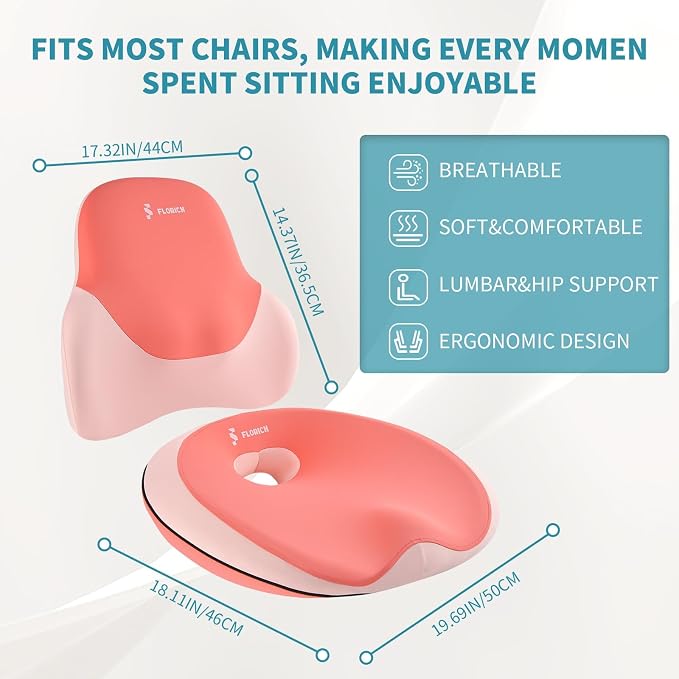 Seat Cushion Lumbar Support Pillow for Office Chair, Car Lower Back Support, Ergonomic Desk Chair Pillow for Butt and Back Support of Memory Foam Seat Pad(Dark Pink) - Image 7
