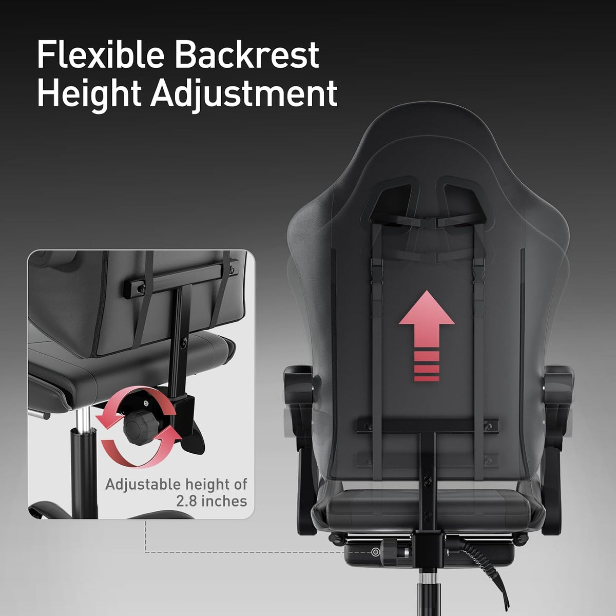 Gaming Chair, Footrest & Lumbar Support, Height Adjust, Black - Image 7