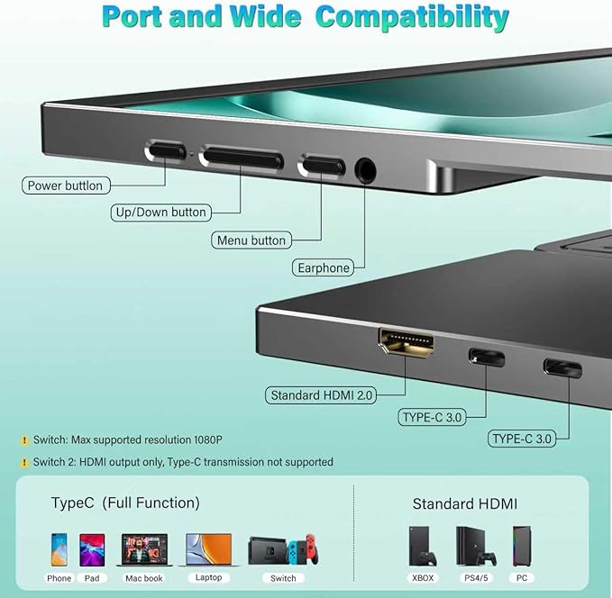 InnoView 16" Portable Monitor 120Hz 2.5K QHD 2160x1600 100% sRGB Laptop Screen Extender | 2 x Type-C & HDMI Portable Monitor for Macbook/Switch/PS5/Xbox(Adapter Excluded) - Image 6