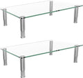 Simple Trending 2-Pack Tempered Glass Monitor Stand, Adjustable, Clear | 14.25"L x 9.5"W, height 3.5"-5", tilt 0-15°. Holds 88 lbs, impact/heat resistant. Stainless steel feet. Easy assembly. by SimpleTrending