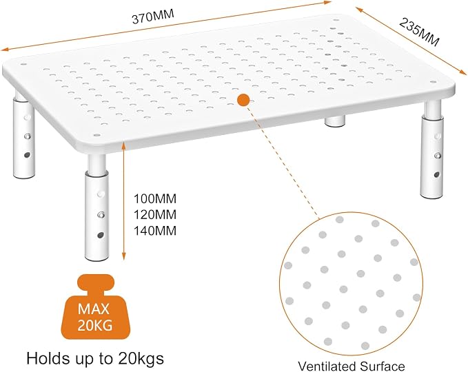 Monitor Stand Riser,3 Level Height Adjustable Desktop monitor stand for Computer, Laptop, Printer, Notebook with Vented Metal Platform 370X235MM 2 Packs,White - Image 2