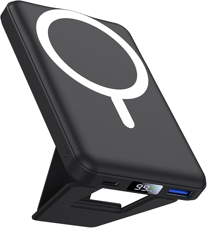 AOGUERBE for Magsafe Power Bank, 10000mAh Foldable Wireless Portable Charger with LED Display, 3 in 1 Magnetic Battery Pack with 22.5W Fast Charging for iPhone 17/16/15/14/13/12 Pro/Pro Max/Plus/Mini | 22.5W PD Fast Charging for Magsafe Battery pack, L... by AOGUERBE